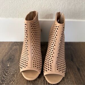 Nordstrom BP Perforated Peep-Toe Booties | Nude/Tan | Block Heel |